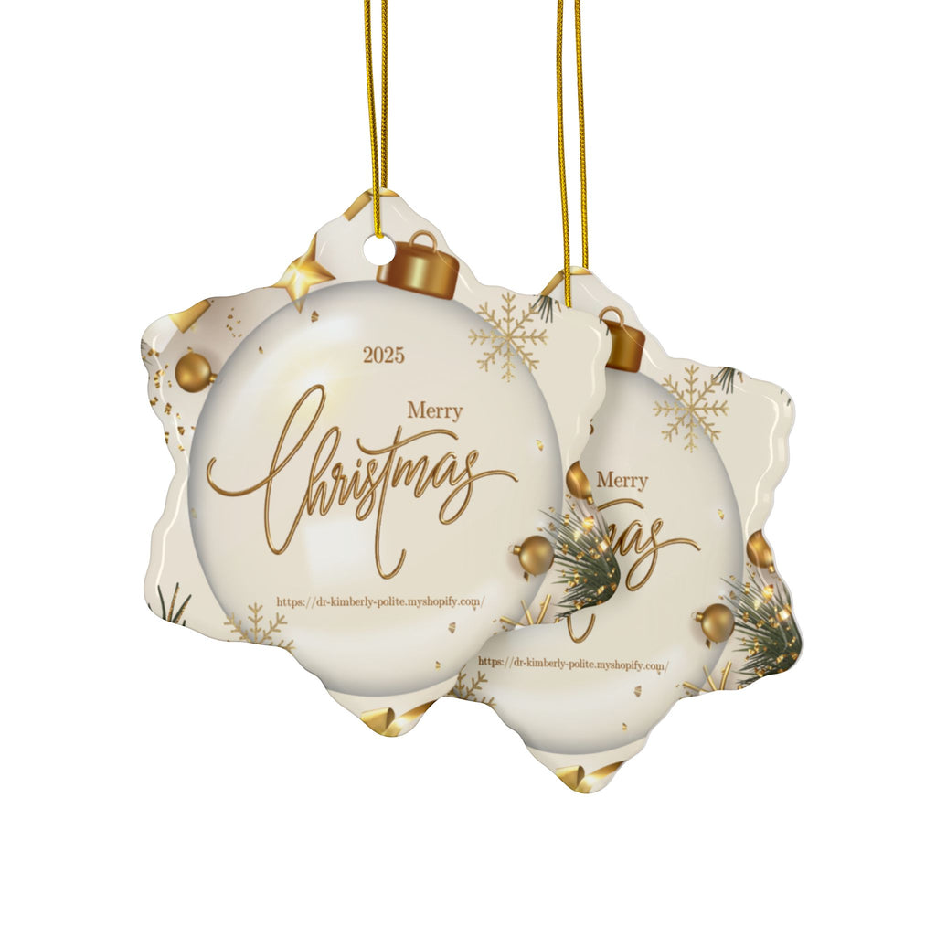 Merry Christmas 2025 Ceramic Ornament — Gold Holiday Tree Decoration (2-Sided)