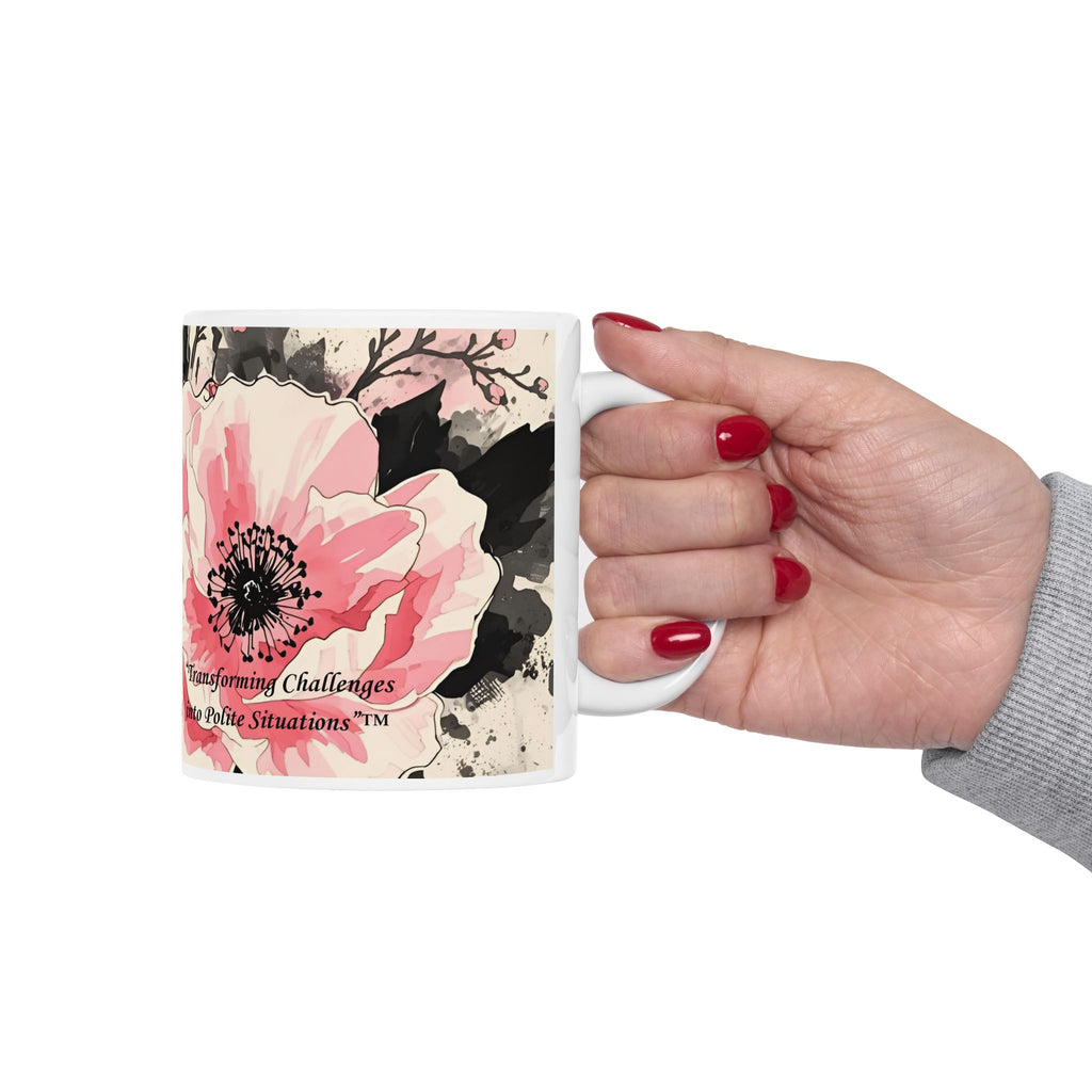Black & Pink Floral — "Polite Situations" Mug (11oz & 15oz)