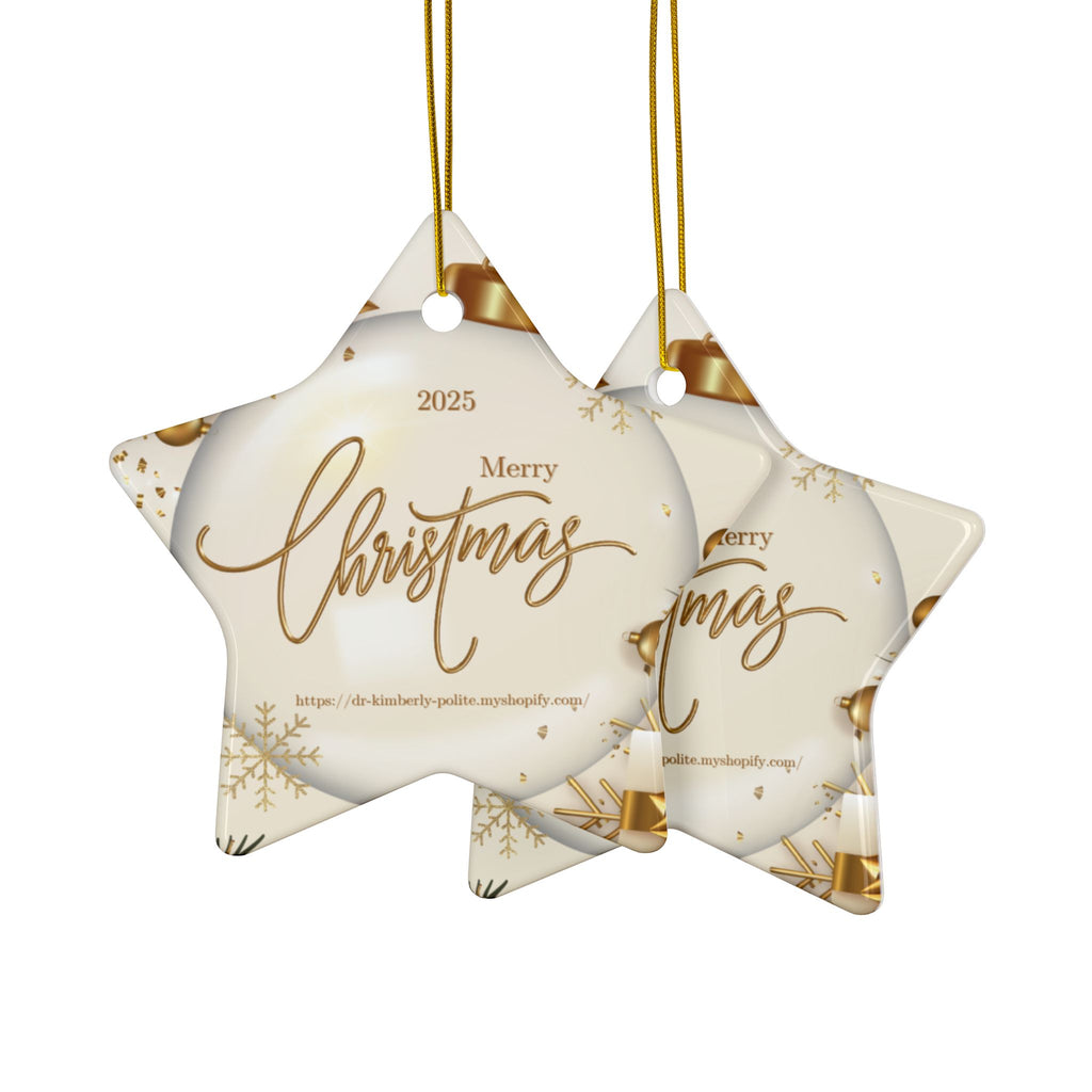 Merry Christmas 2025 Ceramic Ornament — Gold Holiday Tree Decoration (2-Sided)