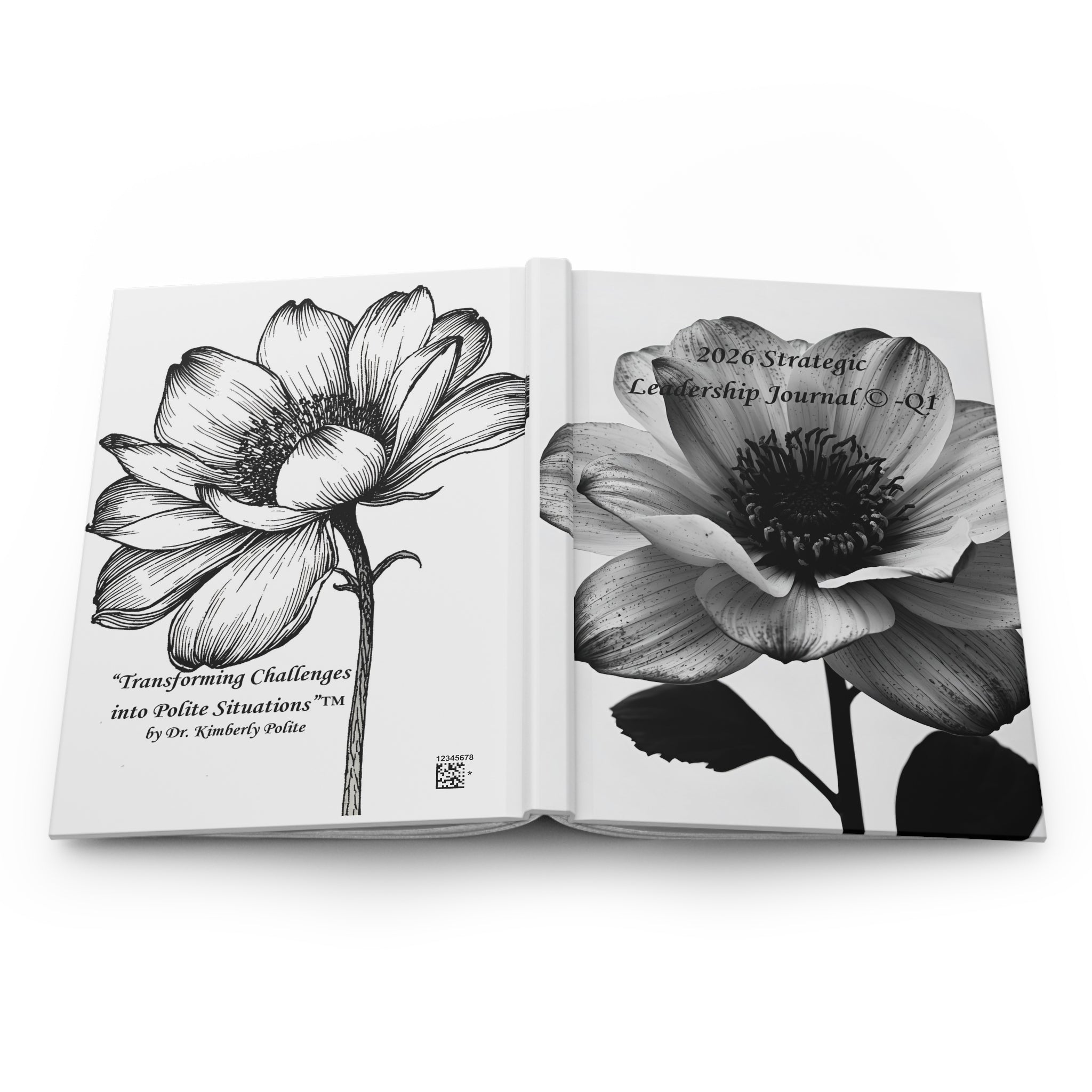 2026 Strategic Leadership Quarterly Journal — Black & White Florals -Hardcover Matte-Unguided/Undated