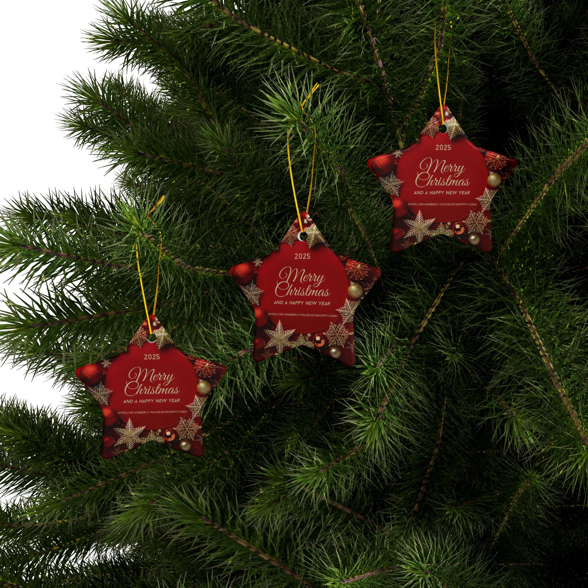 Merry Christmas 2025 Ceramic Ornament – Red & Gold Holiday Tree Decoration (2-Sided)