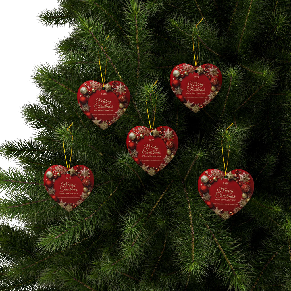 Merry Christmas 2025 Ceramic Ornament – Red & Gold Holiday Tree Decoration (2-Sided)