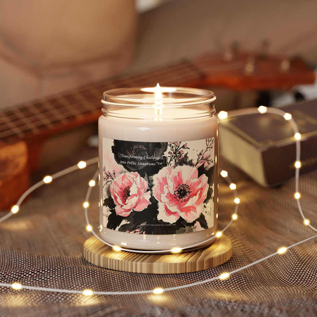 Black & Pink Florals Scented Soy Candle — 9oz Fragrance Jar