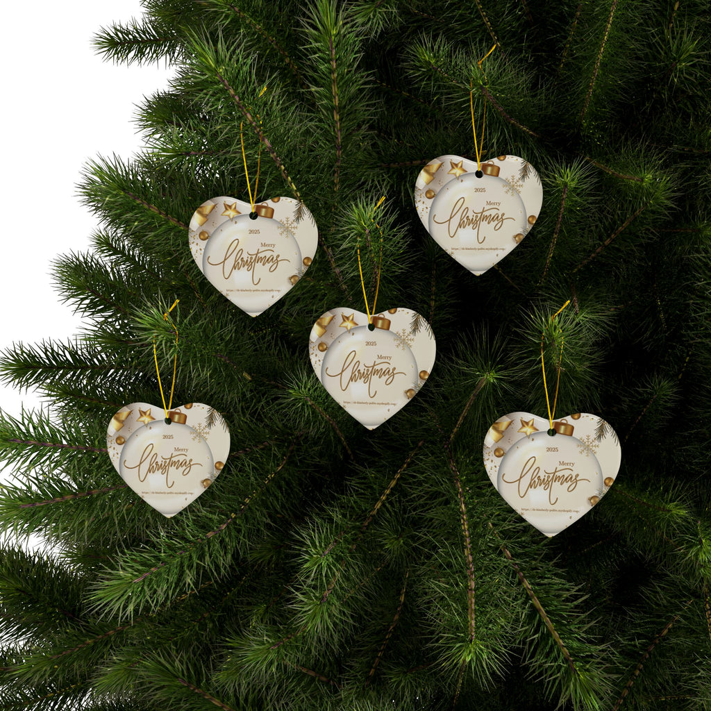 Merry Christmas 2025 Ceramic Ornament — Gold Holiday Tree Decoration (2-Sided)