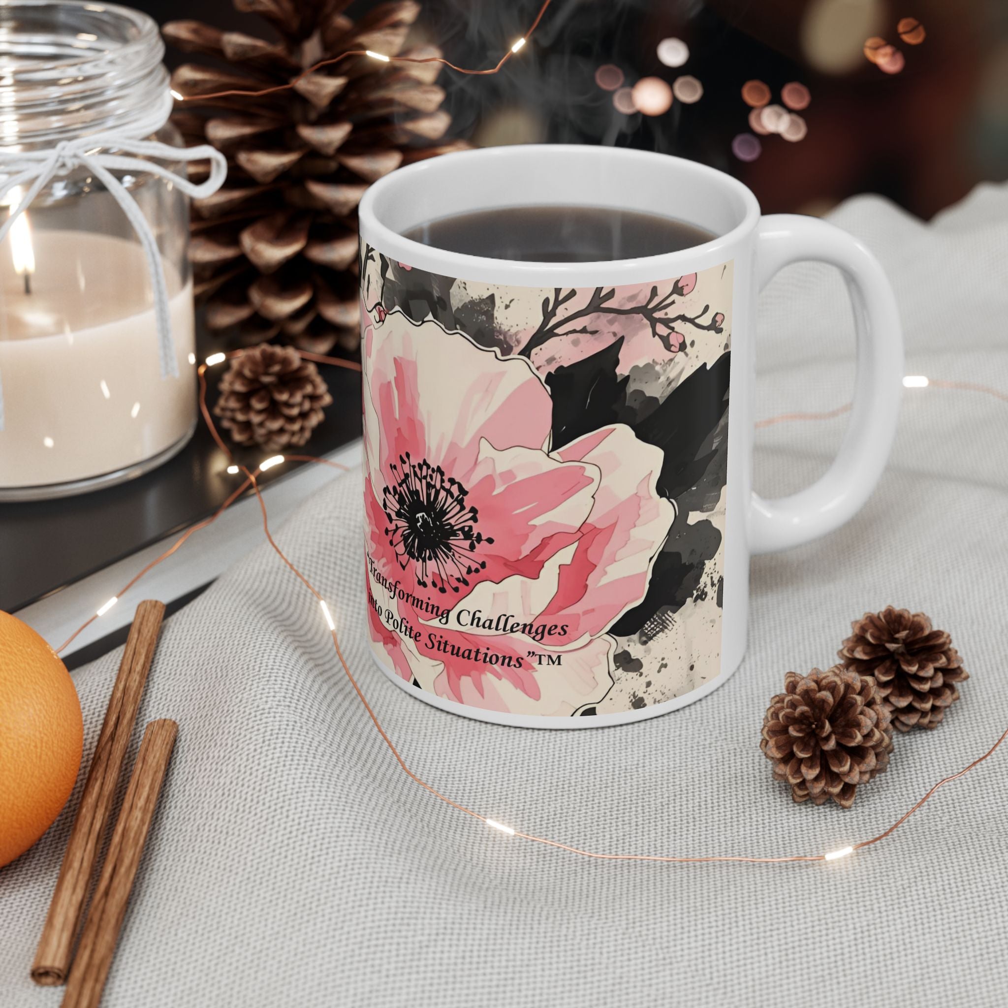 2026 Annual Planner & Mug "Bundle" -Pink & Black Florals-Hardcover, Guided