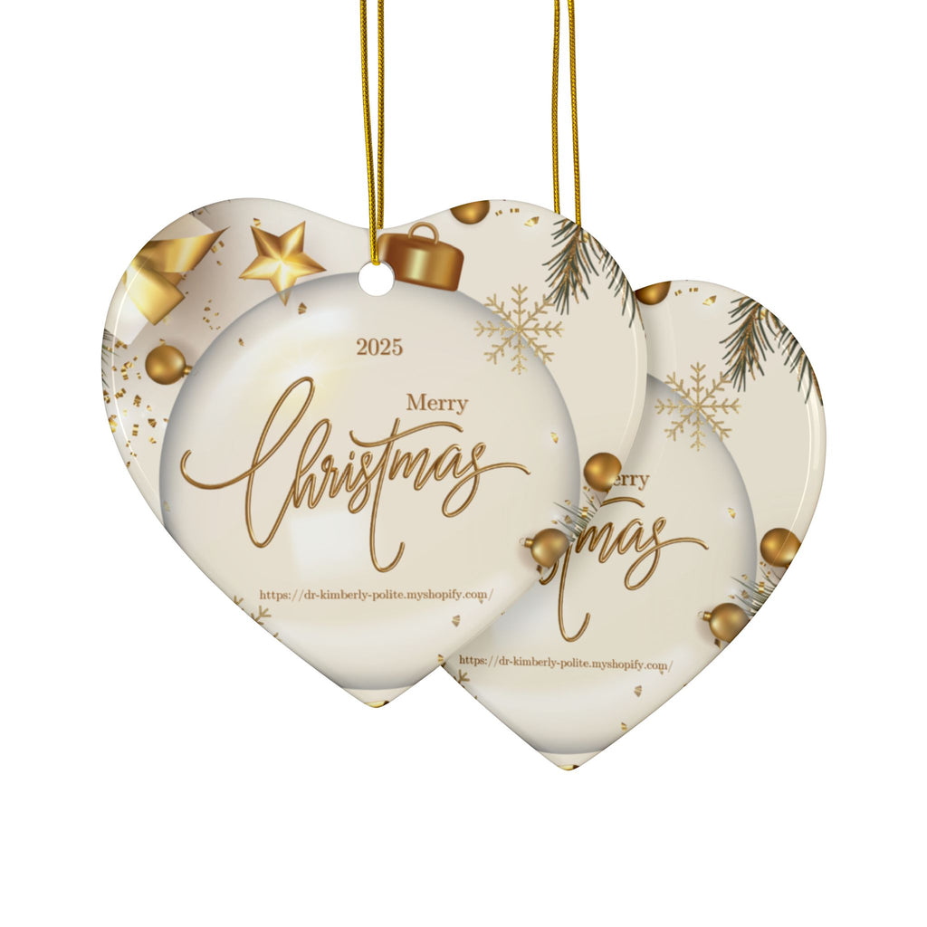 Merry Christmas 2025 Ceramic Ornament — Gold Holiday Tree Decoration (2-Sided)