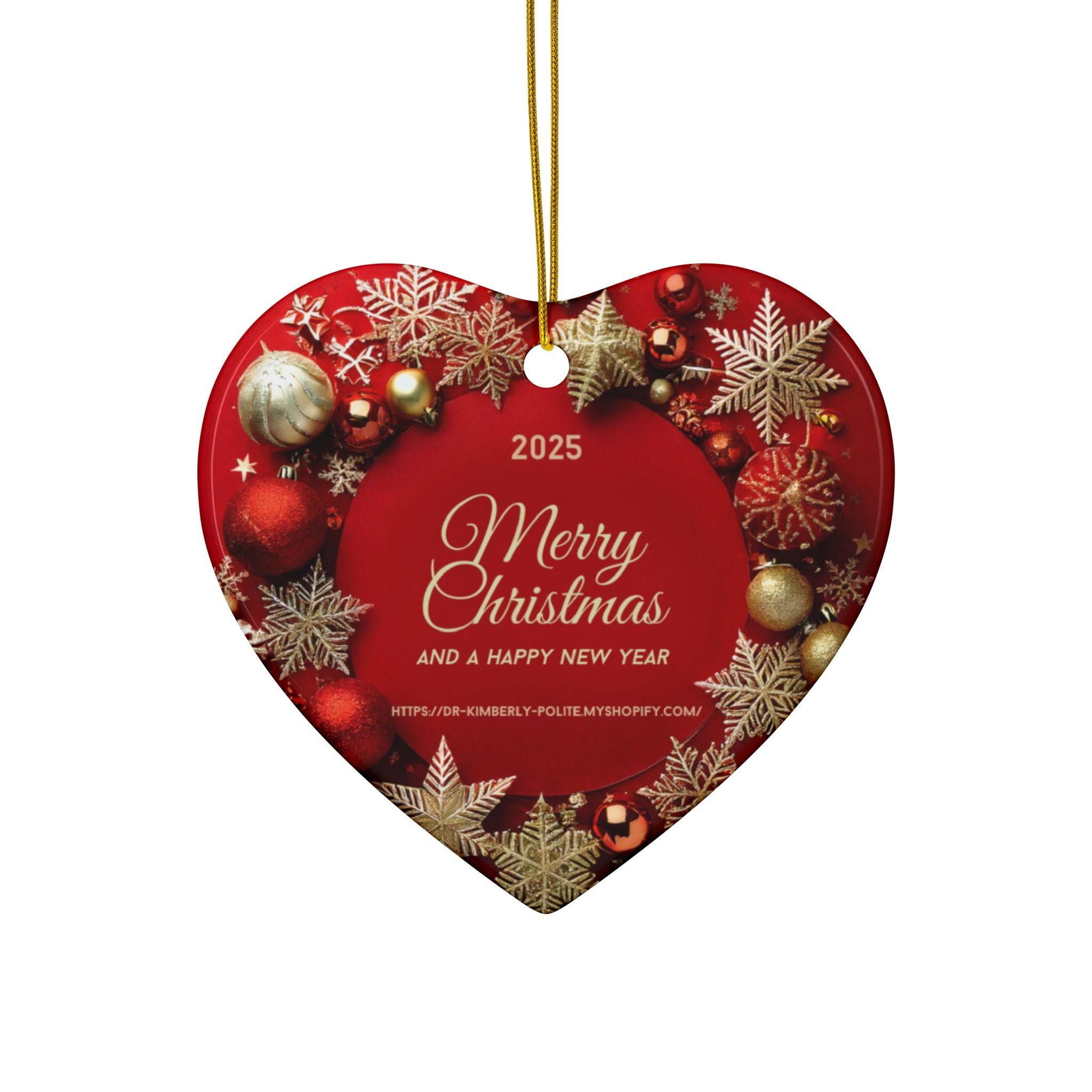 Merry Christmas 2025 Ceramic Ornament – Red & Gold Holiday Tree Decoration (2-Sided)