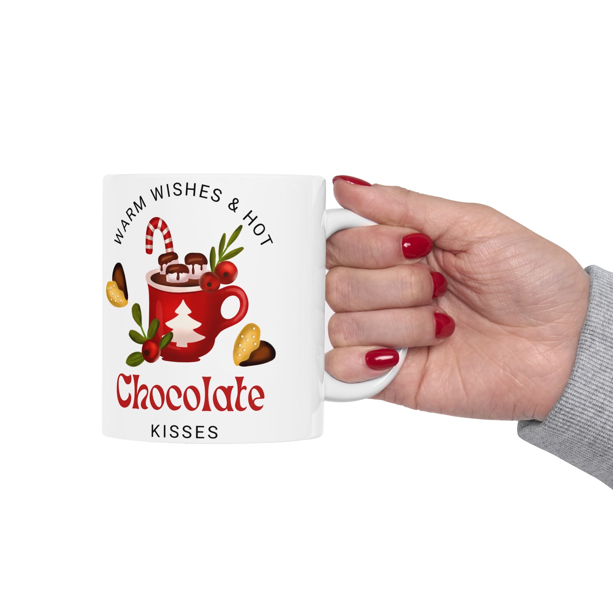 Chocolate Kisses Ceramic Holiday Mug — Warm & Festive (11oz & 15oz)