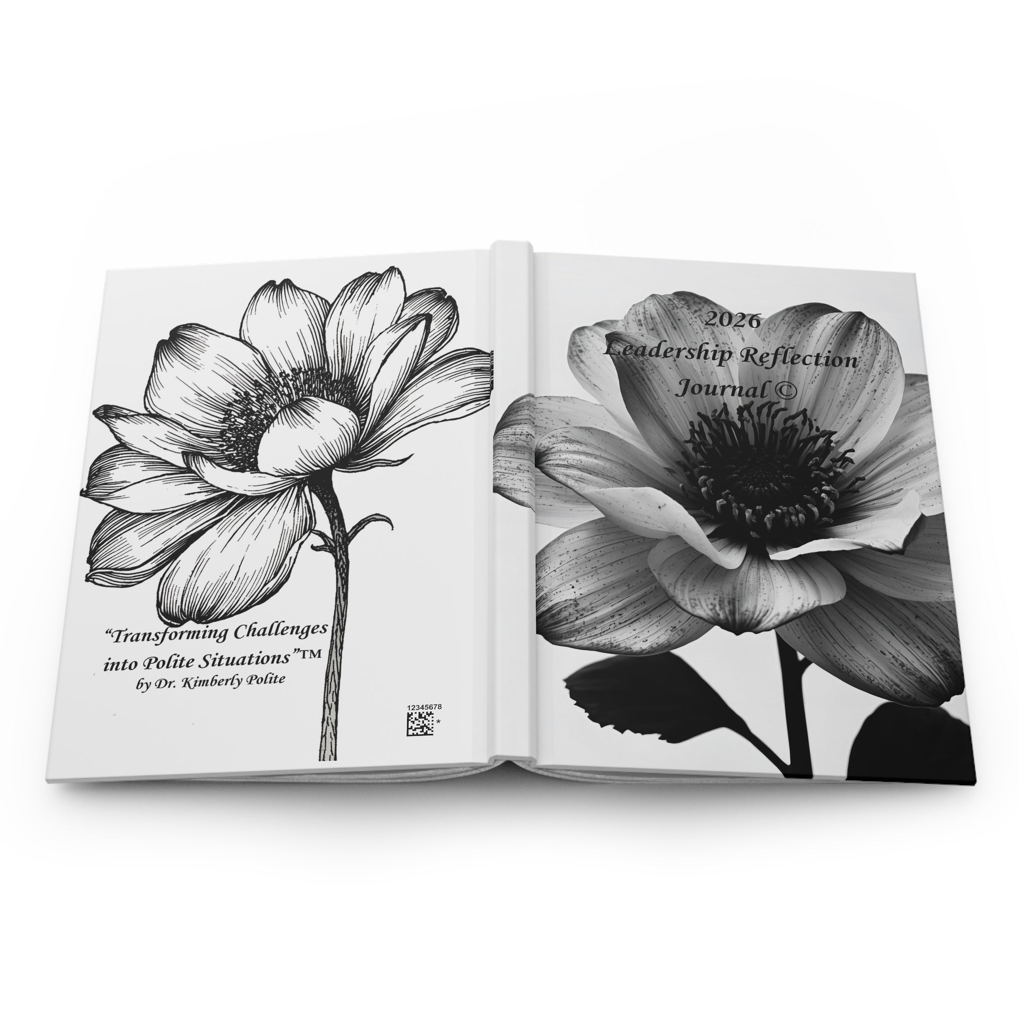 2026 Polite™ Leadership Reflection Journal — Black & White Florals