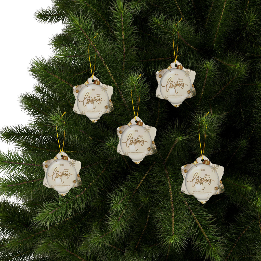 Merry Christmas 2025 Ceramic Ornament — Gold Holiday Tree Decoration (2-Sided)