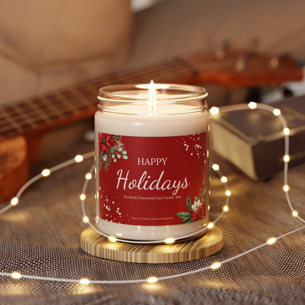 Red & White Design Scented Soy Candle — 9oz Holiday Fragrance Jar