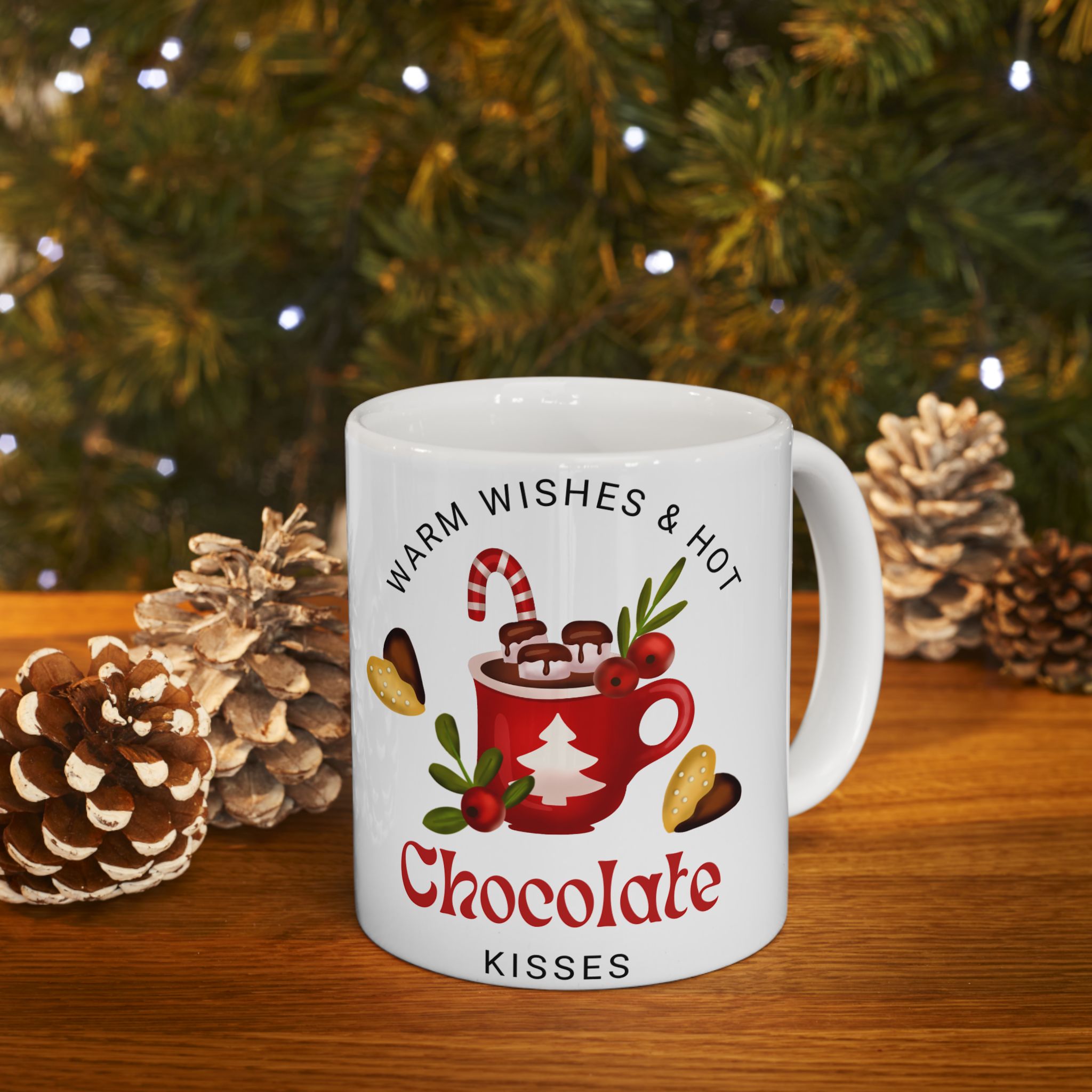 Chocolate Kisses Ceramic Holiday Mug — Warm & Festive (11oz & 15oz)