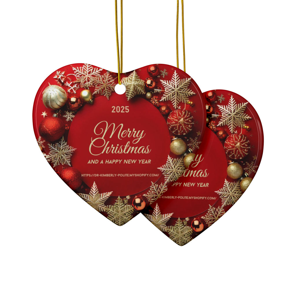 Merry Christmas 2025 Ceramic Ornament – Red & Gold Holiday Tree Decoration (2-Sided)