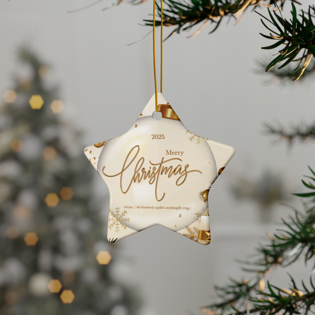 Merry Christmas 2025 Ceramic Ornament — Gold Holiday Tree Decoration (2-Sided)