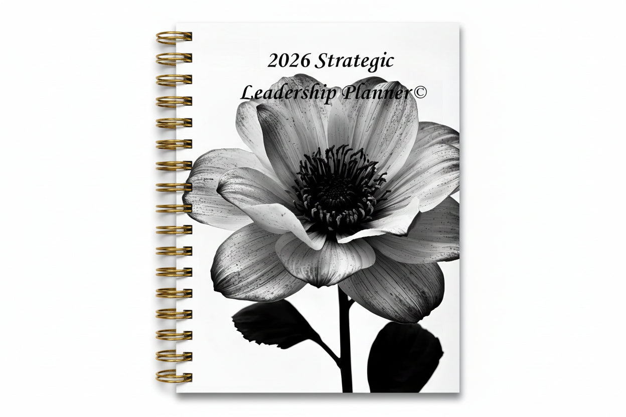 2026 Annual Strategic Leadership Planner-Black & White Florals-Hardcover-Spiral Bound, Guided, & Dated