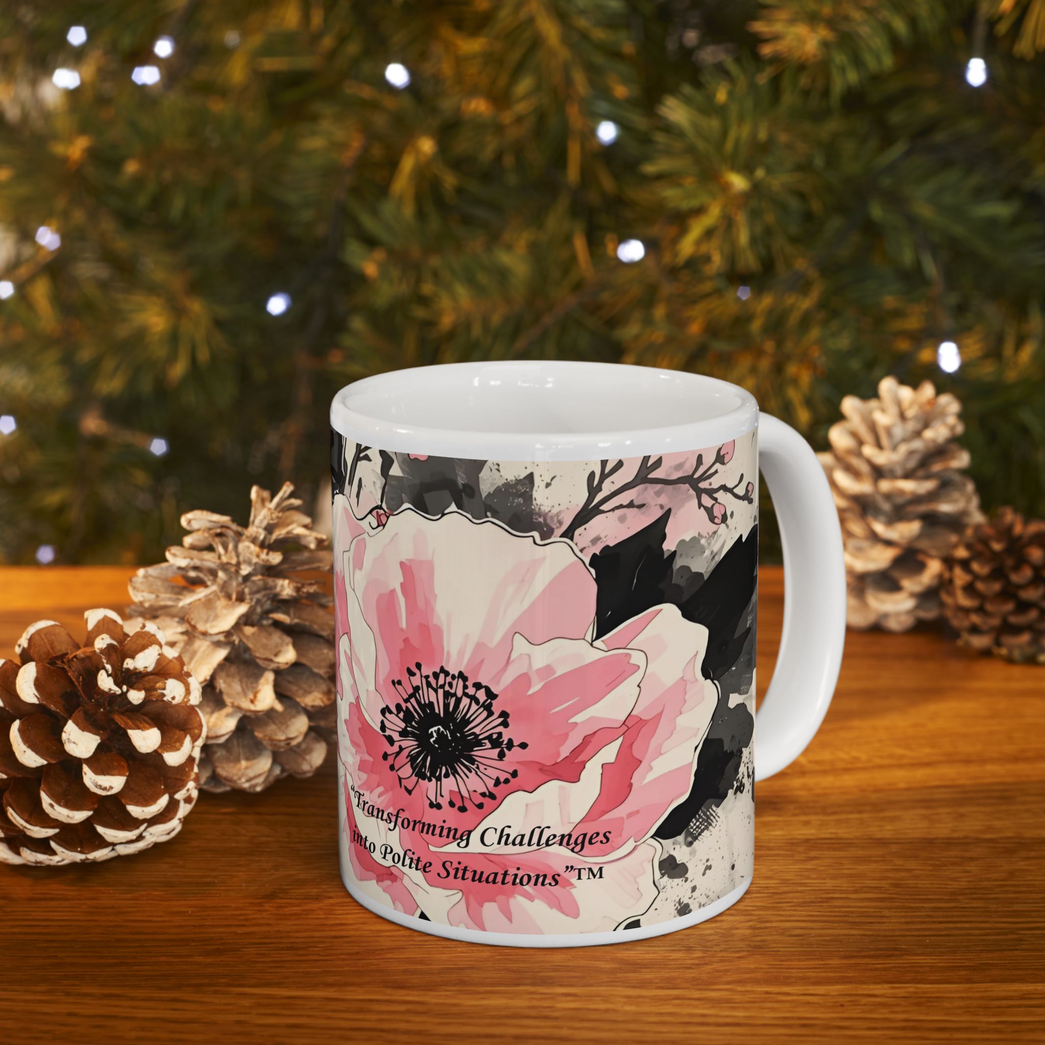 Black & Pink Floral — "Polite Situations" Mug (11oz & 15oz)