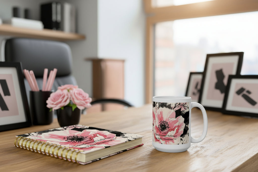 2026 Annual Planner & Mug "Bundle" -Pink & Black Florals-Hardcover, Guided