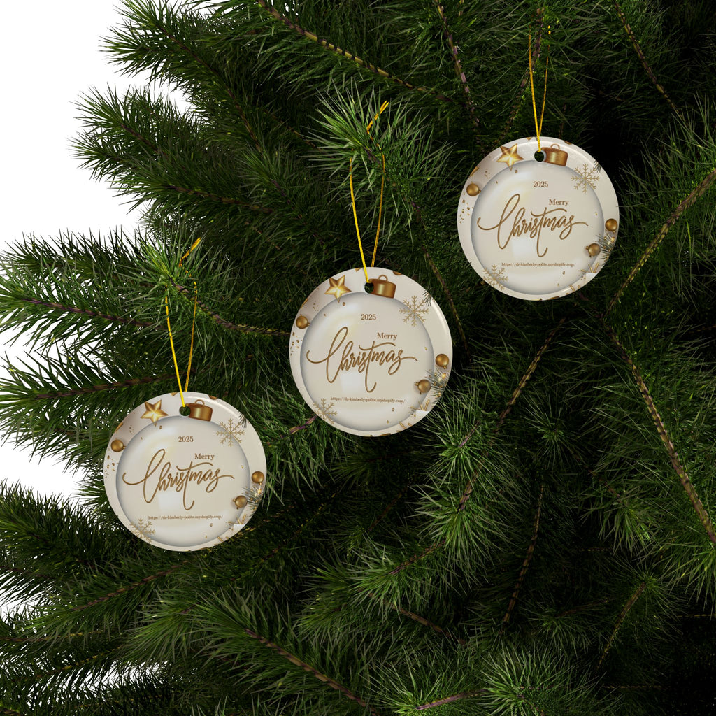 Merry Christmas 2025 Ceramic Ornament — Gold Holiday Tree Decoration (2-Sided)