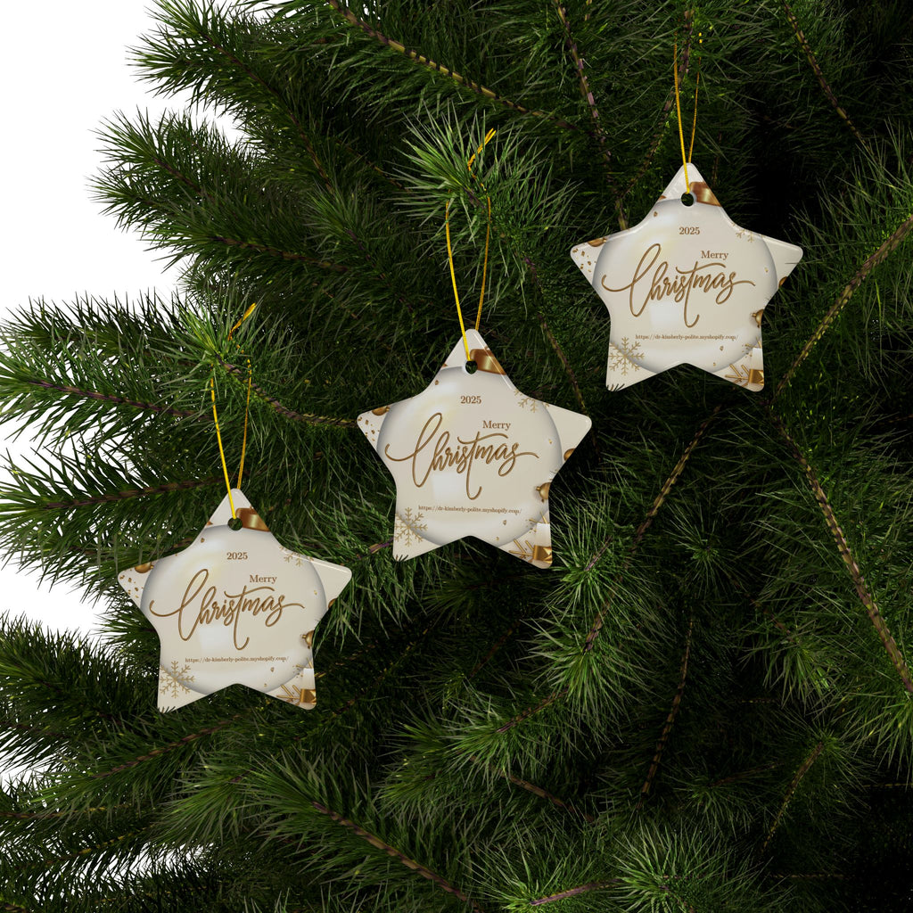 Merry Christmas 2025 Ceramic Ornament — Gold Holiday Tree Decoration (2-Sided)