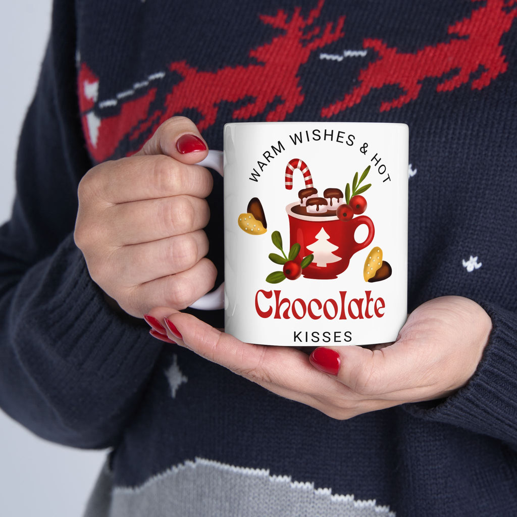 Chocolate Kisses Ceramic Holiday Mug — Warm & Festive (11oz & 15oz)