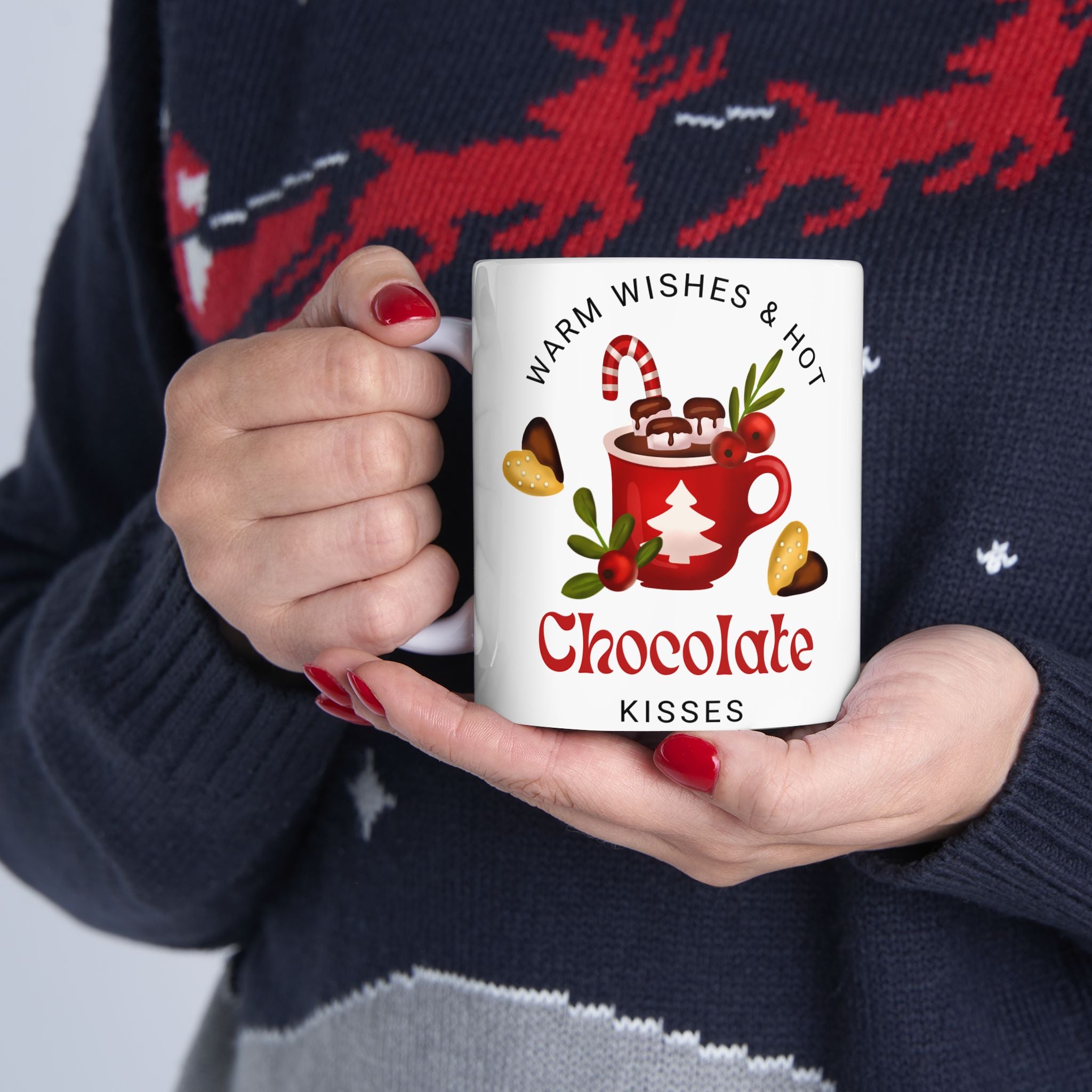 Chocolate Kisses Ceramic Holiday Mug — Warm & Festive (11oz & 15oz)