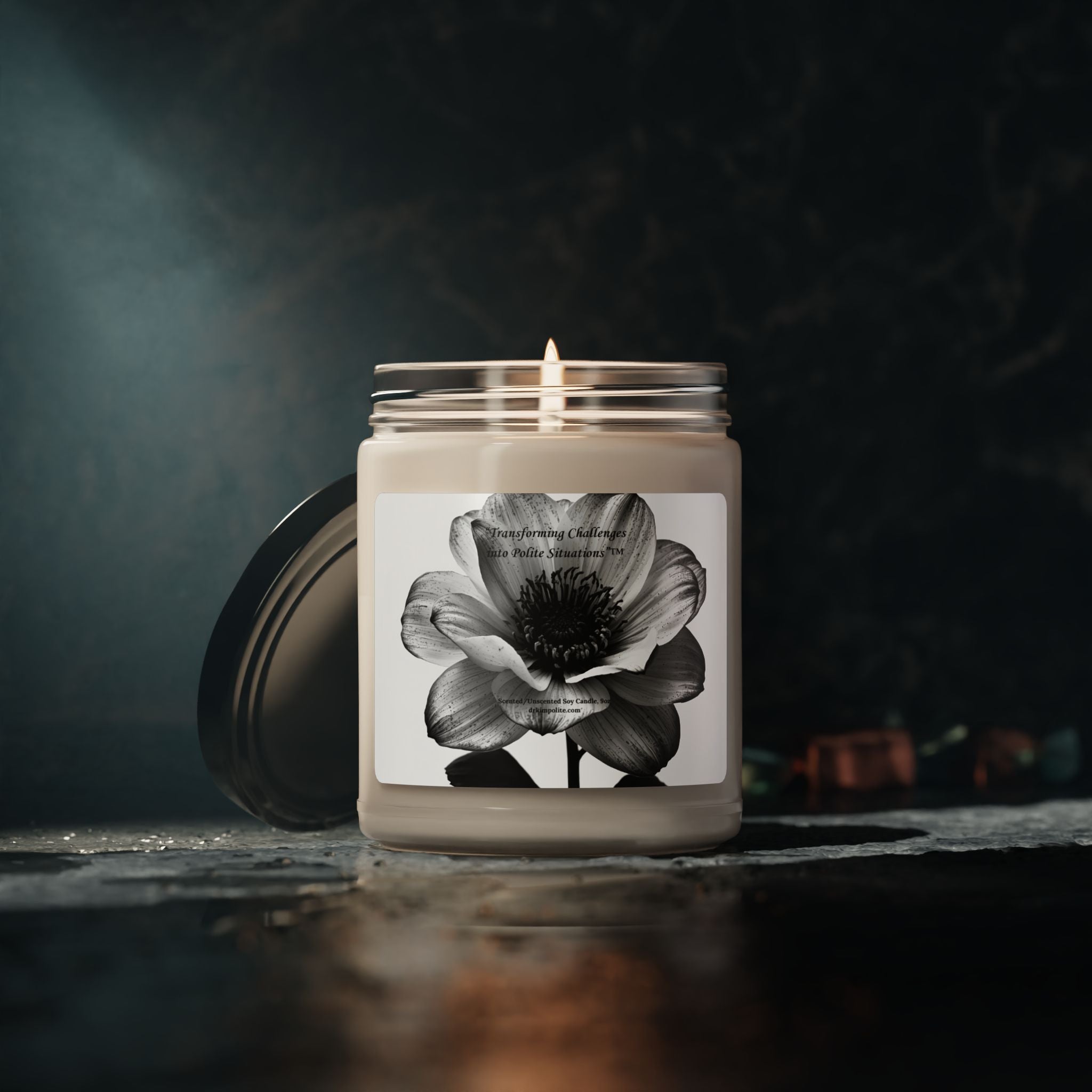 Black & White Florals Scented Soy Candle — 9oz Fragrance Jar