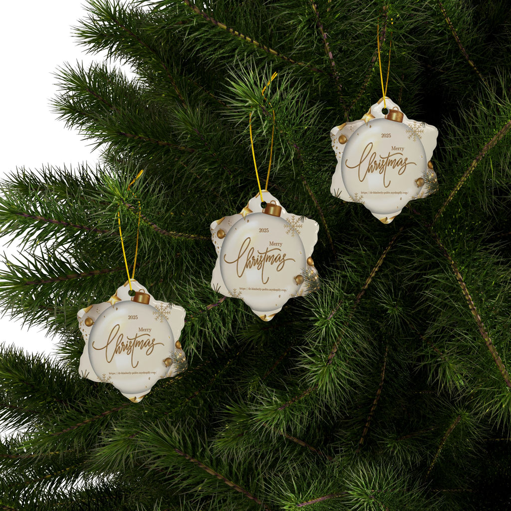 Merry Christmas 2025 Ceramic Ornament — Gold Holiday Tree Decoration (2-Sided)