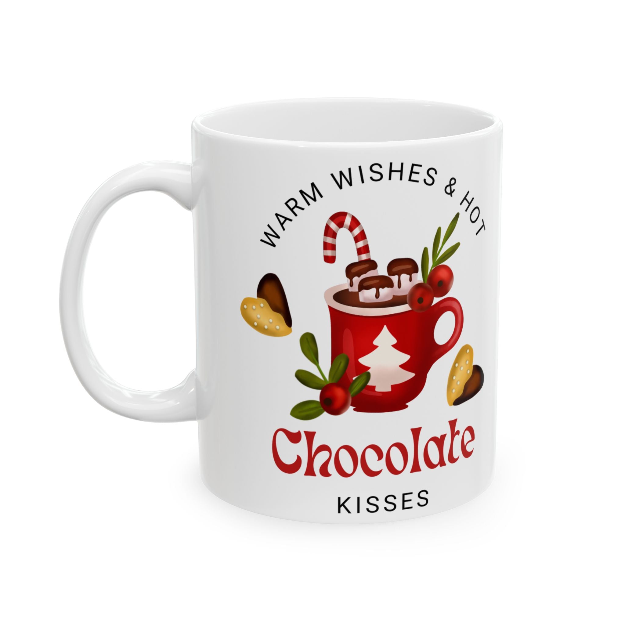 Chocolate Kisses Ceramic Holiday Mug — Warm & Festive (11oz & 15oz)
