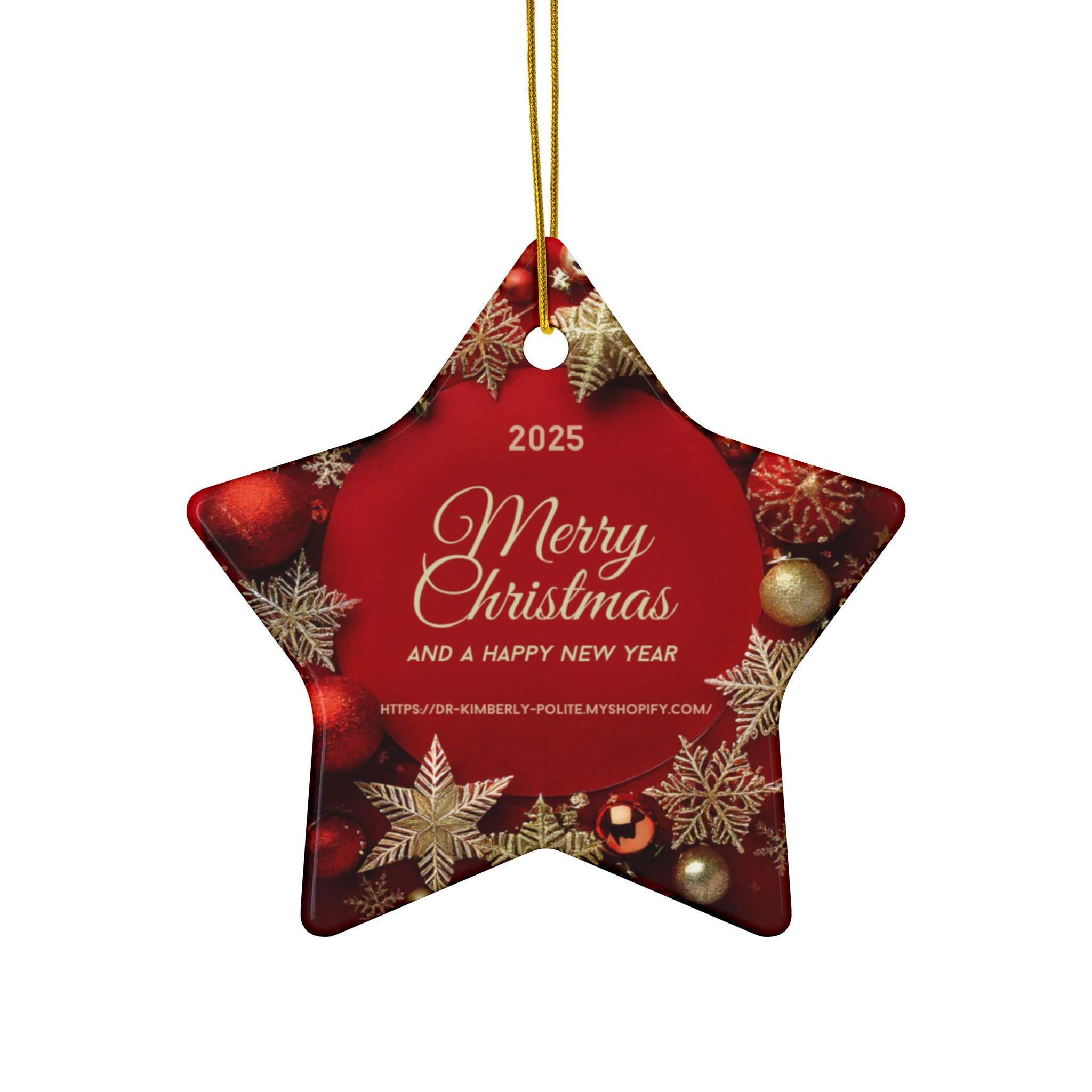 Merry Christmas 2025 Ceramic Ornament – Red & Gold Holiday Tree Decoration (2-Sided)