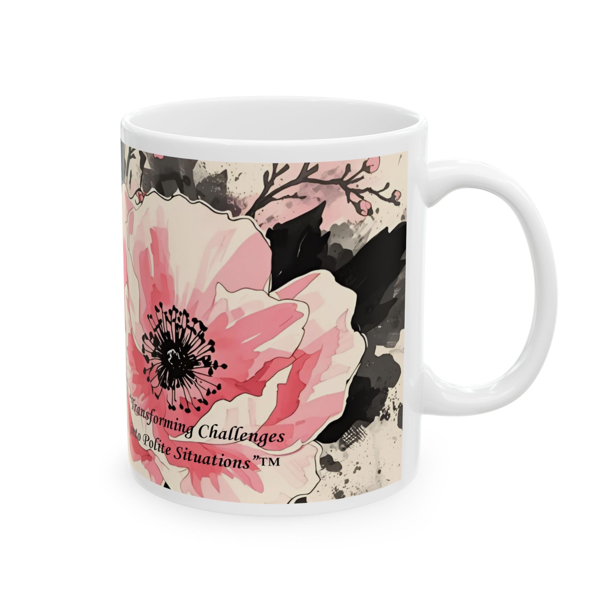 Black & Pink Floral — "Polite Situations" Mug (11oz & 15oz)