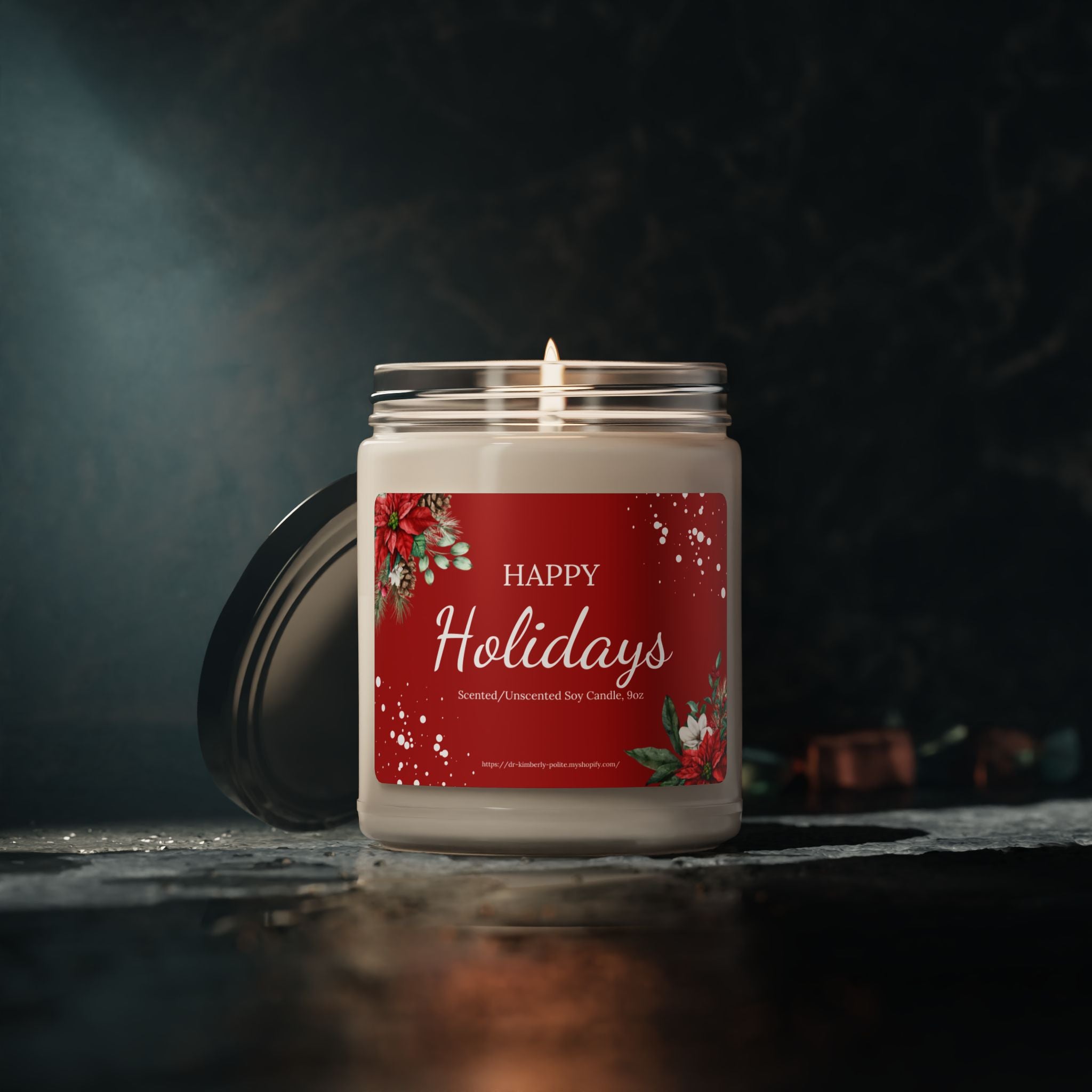 Red & White Design Scented Soy Candle — 9oz Holiday Fragrance Jar