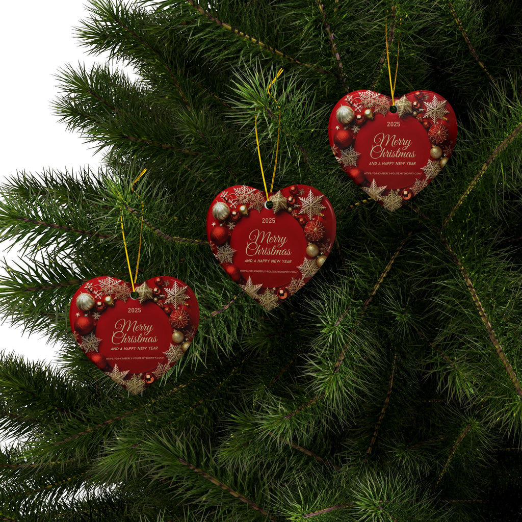 Merry Christmas 2025 Ceramic Ornament – Red & Gold Holiday Tree Decoration (2-Sided)