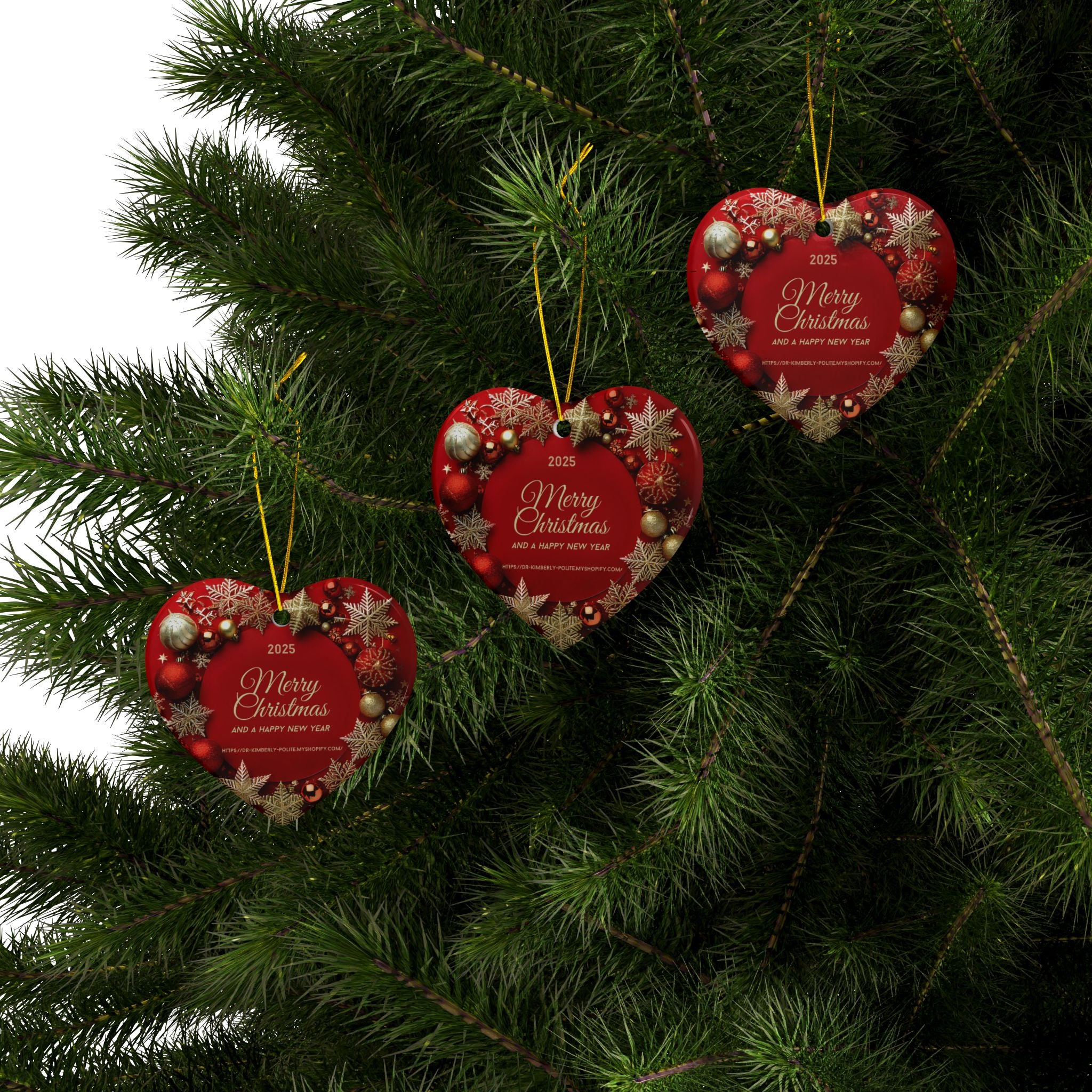 Merry Christmas 2025 Ceramic Ornament – Red & Gold Holiday Tree Decoration (2-Sided)