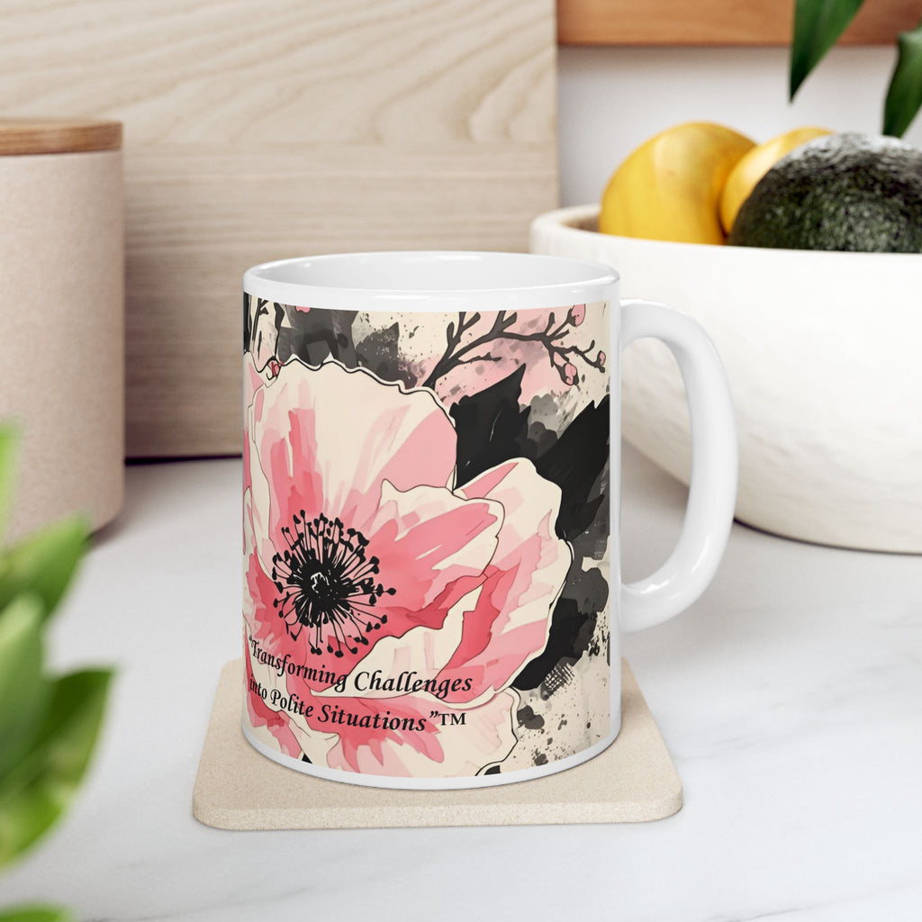 Black & Pink Floral — "Polite Situations" Mug (11oz & 15oz)