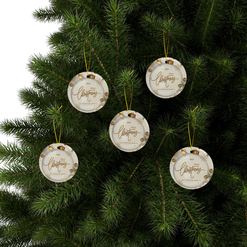 Merry Christmas 2025 Ceramic Ornament — Gold Holiday Tree Decoration (2-Sided)