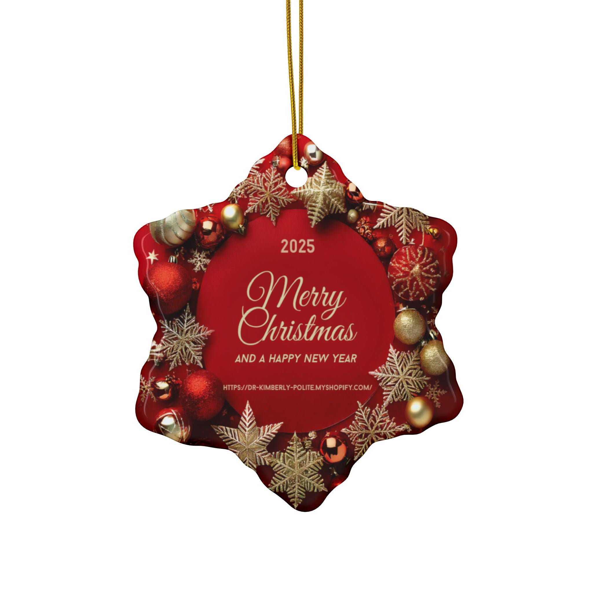 Merry Christmas 2025 Ceramic Ornament – Red & Gold Holiday Tree Decoration (2-Sided)