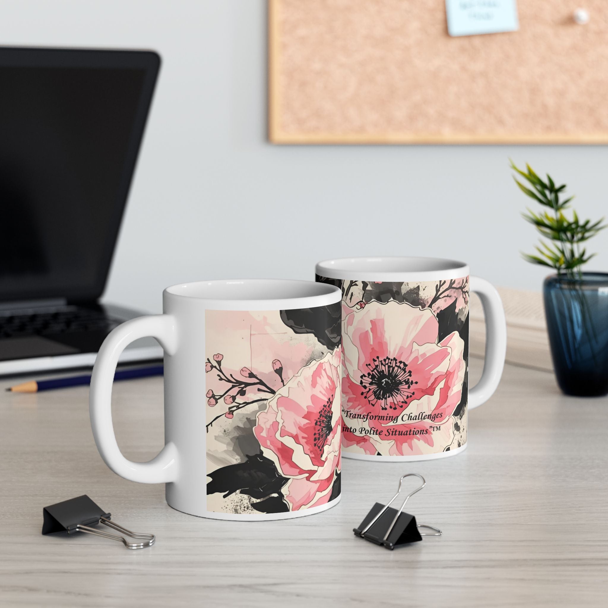 Black & Pink Floral — "Polite Situations" Mug (11oz & 15oz)