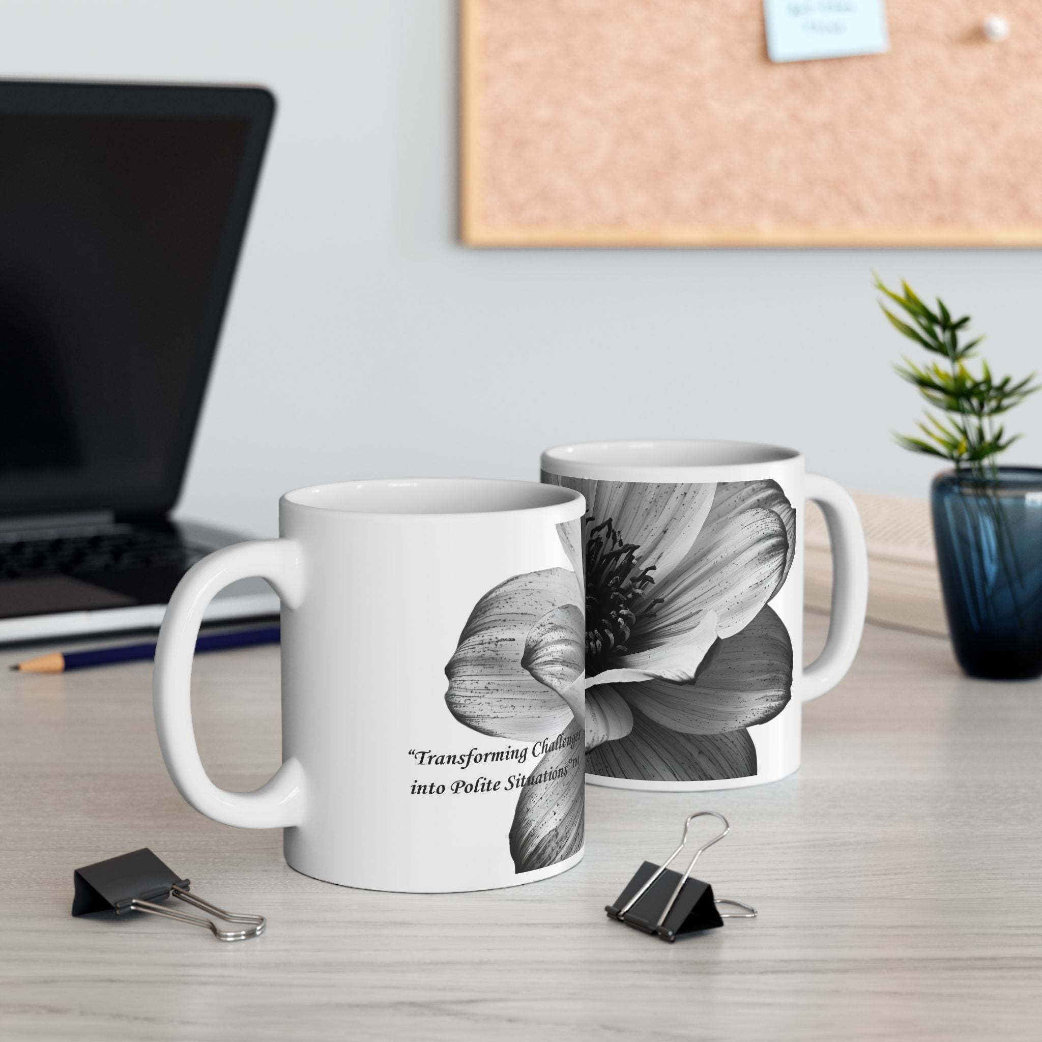 Black & White Floral — "Polite Situations" Mug (11oz & 15oz)