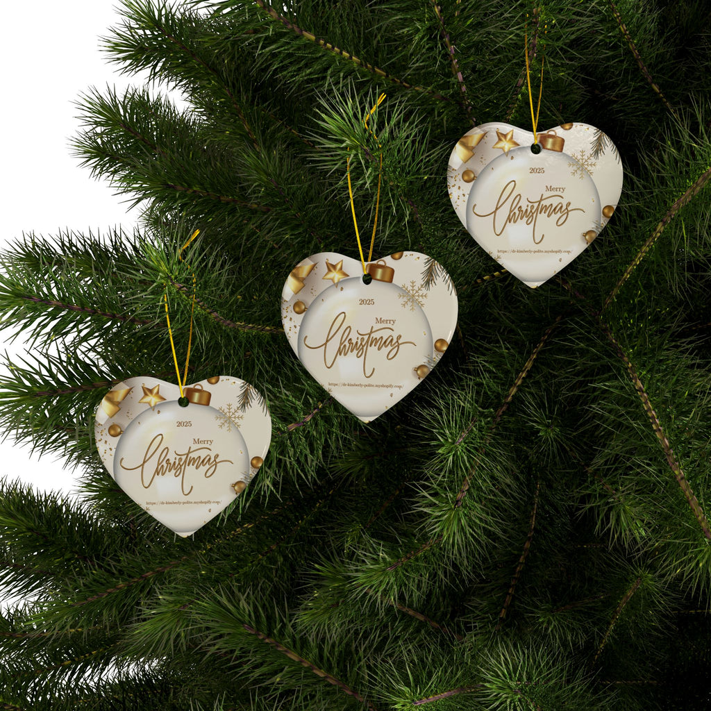 Merry Christmas 2025 Ceramic Ornament — Gold Holiday Tree Decoration (2-Sided)