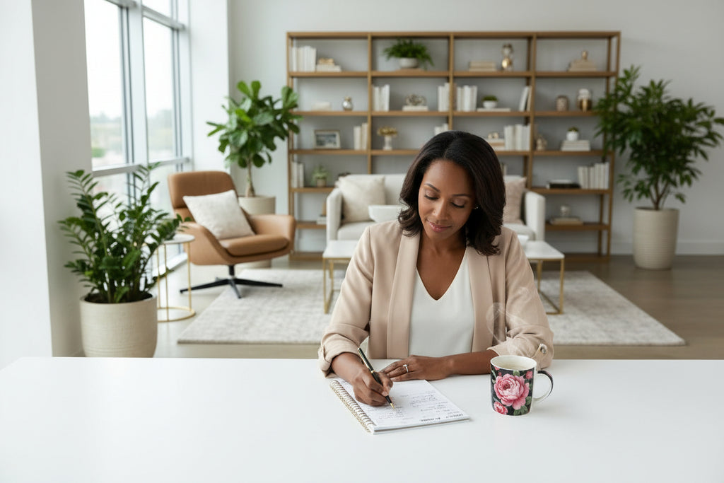 2026 Annual Planner, Quarterly Journal, Mug, & Candle Leadership "Bundle"-Pink & Black Florals