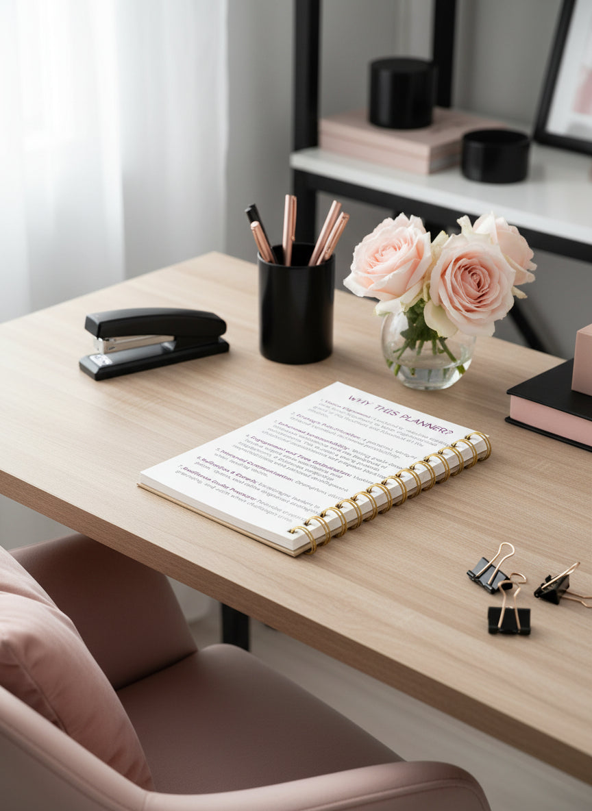 2026 Annual Strategic Leadership Planner-Black & Pink Florals, Spiral Bound, Guided, & Dated