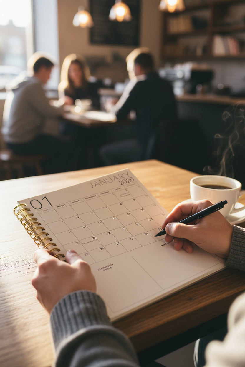 2026 Annual Strategic Leadership Planner-Black & Pink Florals, Spiral Bound, Guided, & Dated